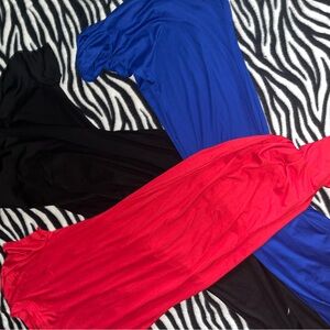 Vibrant Red, Blue, and Black Dresses